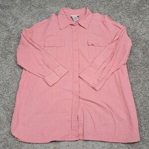 Robert Louis Pink Linen Blend Roll Tab Button Down Shirt Womens XL 45% Rayon